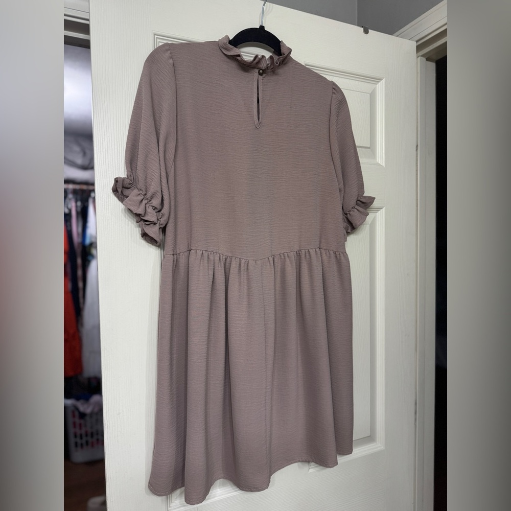 Ruffled Taupe Babydoll Dress - Picture 2 of 2
